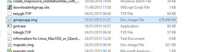 Kuva 9 - Nyt hakemistoon on ilmestynyt gmapsupp.img niminen tiedosto, joka siirretään gepsiin.