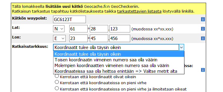 Ratkaisutarkkuuden voi valita vetovalikosta