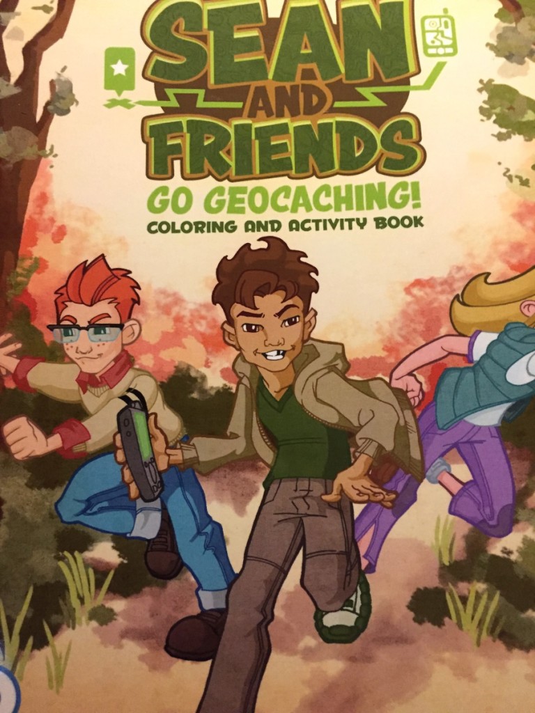 Kuva 1 - Sean and Friends Go Geocaching -väritys- ja puuhakirja lapsille.