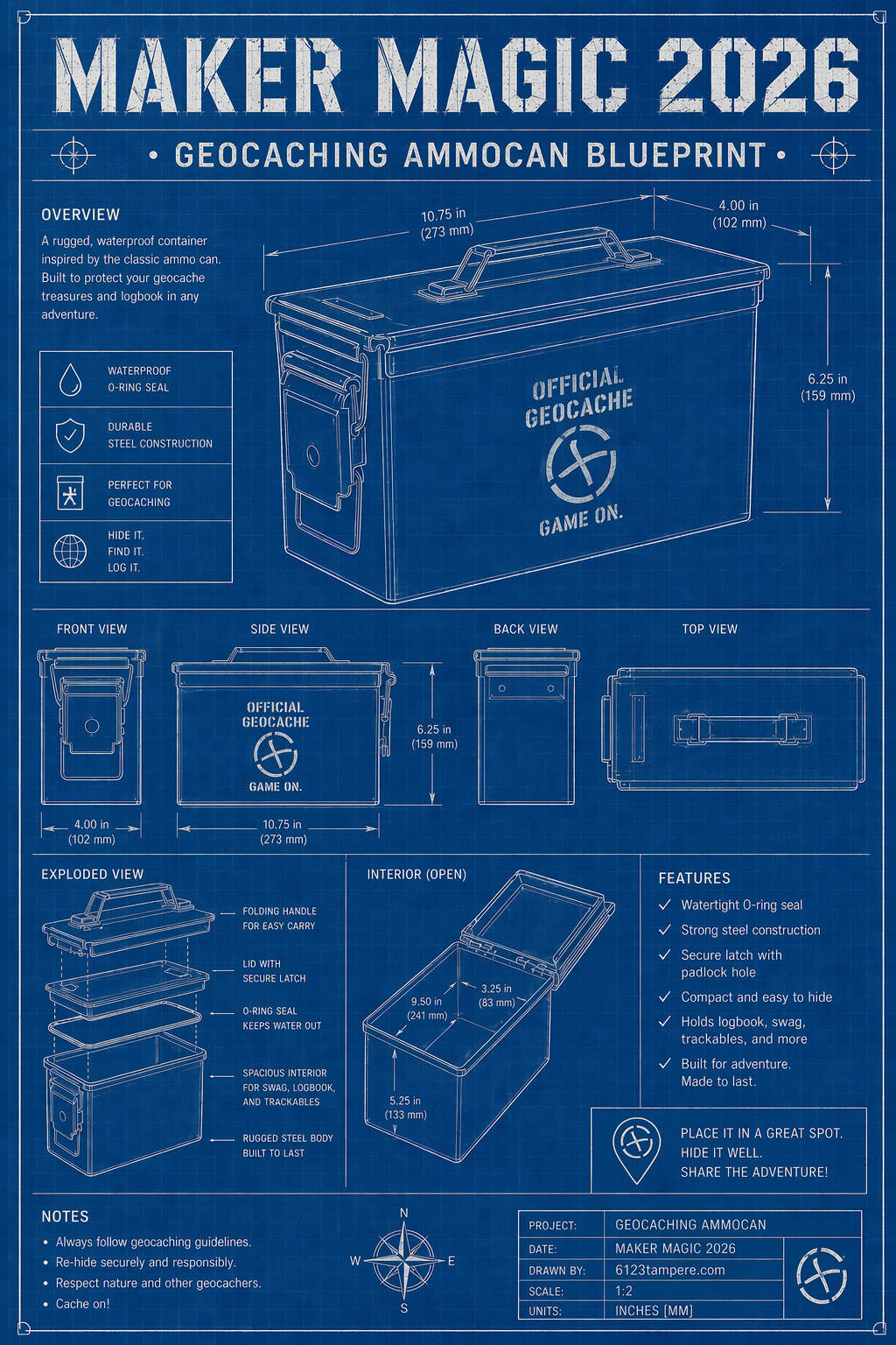 Maker Magic -tapahtuman kuvitus blueprint-tyylillä